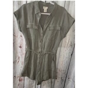 Nicole Miller New York Olive Green Utility Button Front Romper Belted‎ Sz Medium